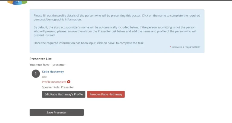 Task 4 – Complete poster presenter profile